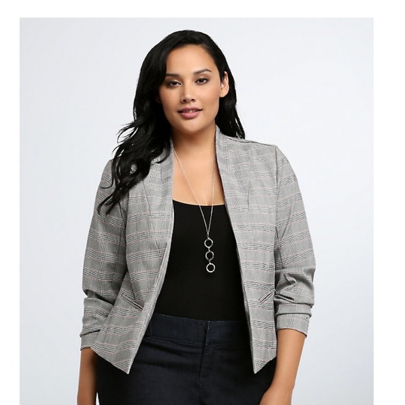 NWT PLAID OPEN FRONT BLAZER - Picture 1 of 6